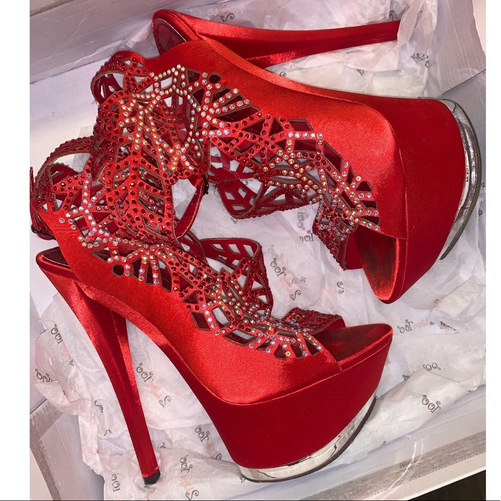 Red Sequin Platform Heels